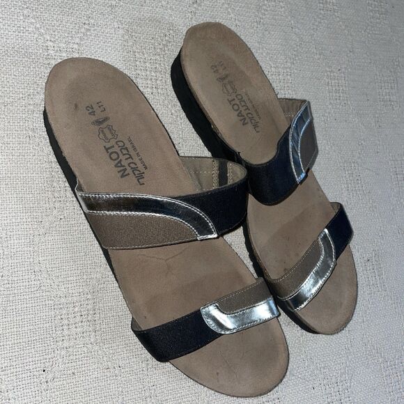 Naot Women’s Casual Slides Size 42 U.S. 11 M Black Silver Leather Beach Cruise - Picture 1 of 12